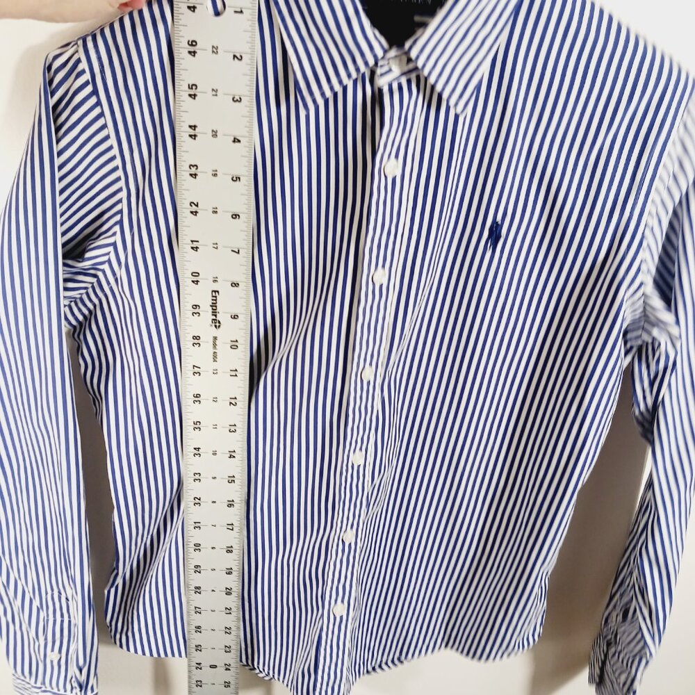 Ralph Lauren Slim Fit Navy & White Pin Stripe Shirt, Cotton , Size 10, Preppy - Picture 15 of 16